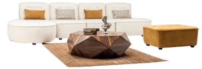 Produktbild von Couch xxl 4-Sitzer Sofa mit Hocker Wohnzimmer-Set Modular Beigem Textil