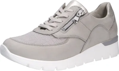 A single gray women's sneaker is shown against a white background.
