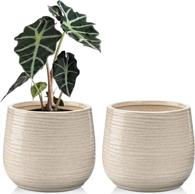 Obrázek produktu pro Sada 2 keramických květináčů - 5,5" a 14 cm s drenážními otvory - Modré zahradní květináče na sukulenty a kaktusy - Dekorativní květináče