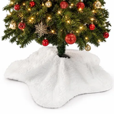 Immagine prodotto di Copertura per albero di Natale a forma di stella, 90 cm, colore bianco, in peluche corto
