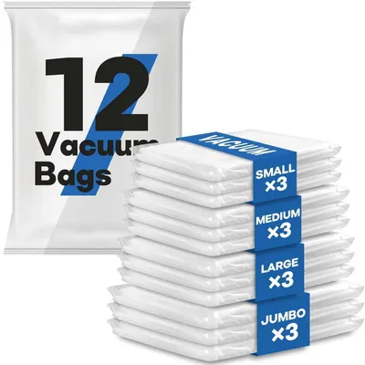 Produktbild von Vakuumbeutel Kleidung 12er Set 4 Größen Jumbo Groß Mittel Klein Platzsparend Bettwäsche Reisen