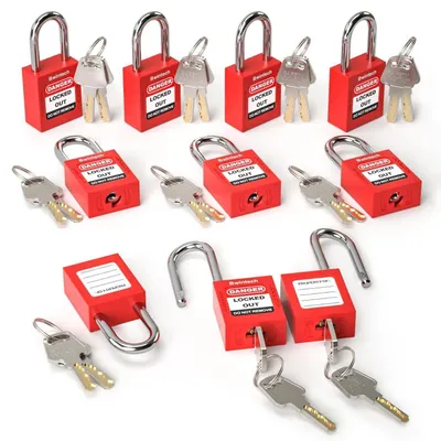 Produktbild von Sicherheitsvorhängeschloss 38MM gleichschließend rot 10 Stück Lockout Tagout