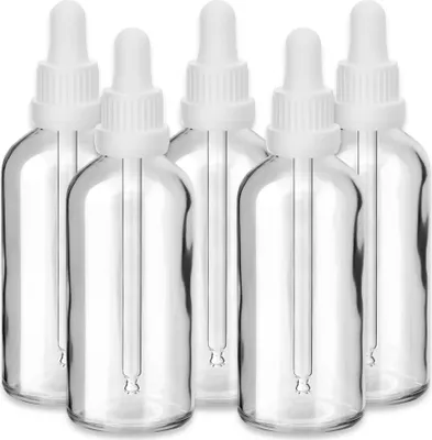 Produktbild von x5 Glasflasche klar 100 ml mit weißer Pipette leere Flasche für Öl Set