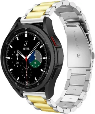 Produktbild von Strap-it Stahlarmband - Kompatibel mit Samsung Galaxy Watch 4 Classic Armband 42mm Ersatzarmband Edelstahl - Faltschließe - Hochwertiges Material - für Smartwatch 20mm Armband Silber / Gold