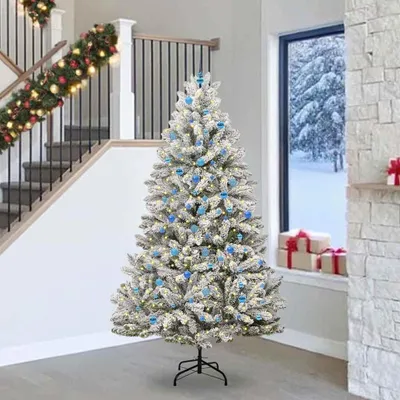 Zdjęcie produktu dla Maison Exclusive – Sztuczna choinka świąteczna w kolorze zielonym i białym, 240 cm, z PVC i metalu