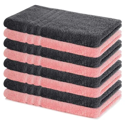 Zdjęcie produktu dla Zestaw 8 ręczników Lavea® 50 x 100 cm, Elena, 100% bawełna, ręcznik frotte, ręcznik sportowy, można prać w temperaturze 60°C, zestaw ręczników, antracytowy i pastelowy różowy