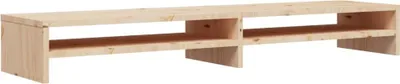 A simple wooden monitor stand with two shelves, shown against a white background.