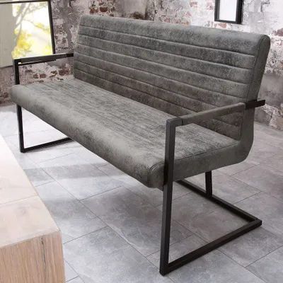 Produktbild von cagü: Sitzbank PHILADELPHIA Grau Vintage mit Armlehnen Mikrofaser 160cm x 63cm x 88cm