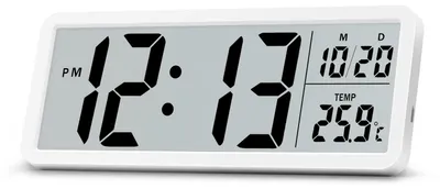 Digitale LCD-Wanduhr, 21,6 cm, Datum & Temperatur, Batterie, Weiß