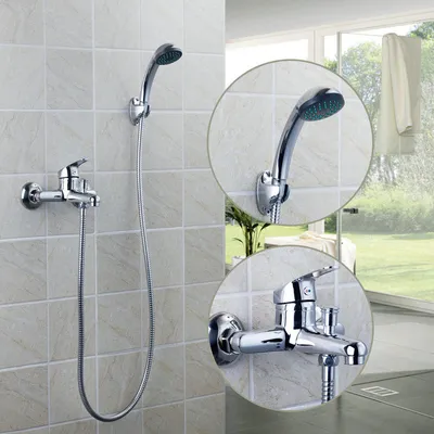 Immagine prodotto di Set di rubinetti per doccia da bagno a parete cromati con miscelatore e spruzzatore manuale