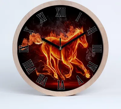 Produktbild von Holzuhr 20fi cm wanduhr - schwarze Spitzen - Pferd in Flammen