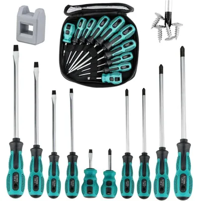 Obrázok produktu pre Sada skrutkovačov, 10 kusov, magnetická, z chróm-vanádiovej ocele: 5 plochých, 5 krížových