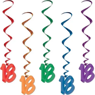Immagine prodotto di Decorazione a spirale per compleanno 18 anni 5 pezzi colorati - taglia unica