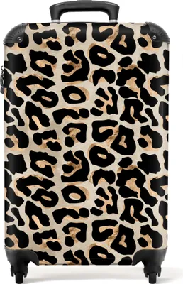 Produktbild von noboringsuitcases.com Koffer Hartschale 4 Rollen Pantherdruck Beige-Schwarz 55x35x20 cm, 36 Liter Handgepäck Airline-konform (inkl. Lufthansa, Eurowings, Ryanair)