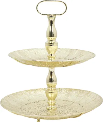 Produktbild von Etagere 2 Schichten - Gold - Metall - D39 x H43 cm - Hoher Tee - Kuchen - Dekorativ - Servierplatt