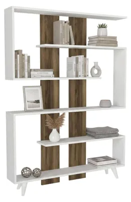 Produktbild von Bücherregal Gienah, Büroregal, Mobiler Buchhalter, Bücherbrett, 120x20h162 cm, Weiß und Walnuss