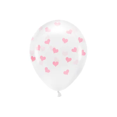 Produktbild von Öko Luftballons mit Herzen 33cm Klar Transparent / Rosa 6er Set