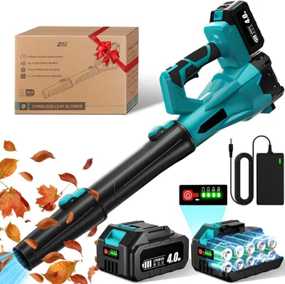 Produktbild von Akku Laubbläser, 6 Stufen Elektrischer Laubgebläse, mit 2x 4,0Ah Akku und Ladegerät, Kabellos laubbläser für Laub/Staub/Schnee Ganzjährig,Zubehör inkl