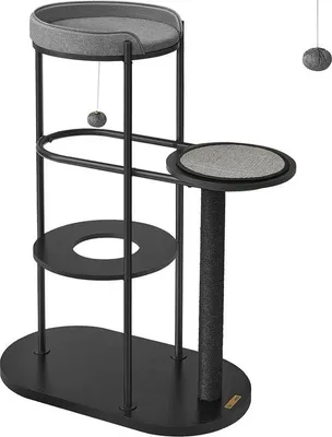 Image de Signature Home - Arbre à chat Richkat - Arbre à chat moderne - Tubes métalliques - Avec coussin et plateforme - Barre en sisal - Balle de jeu pour chat - Pour petits - grands - vieux chats - Noir classique - 80 x 43 x 111 cm