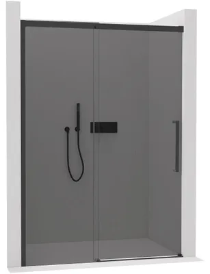 Productafbeelding van CERANO - Douchedeur schuifdeur Lantono links/rechts - 8 mm - Soft-Close - mat zwart, grijs getint glas - 120x195 cm