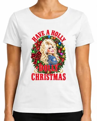 Zdjęcie produktu dla Koszulka damska "Have A Holly Dolly Christmas" w stylu country, kolor biały, rozmiar XL