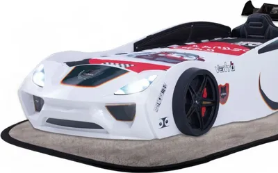 Produktbild von Autobett VENTO SPORT Kinderbett 90x200 cm Rennwagen-Bett inkl Sportsitze, Lattenrost, Spoiler, LED-Licht, Farbe Weiß