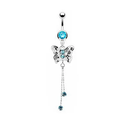 Produktbild von Taffstyle Bauchnabelpiercing Bauchnabelpiercing Stecker Anhänger Kristall Schmetterling, Aqua
