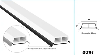 Produktbild von HEXIM Fenstersprossen weiß 1 & 2 Meter - selbstklebende Glassprossen aus PVC Kunststoff, Dichtungslippen(steil & ausgestellt) in grau und schwarz - HJ 291(2000x40x13mm, schwarze Lippe)