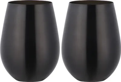 Produktbild von Weinglas ohne Stiel aus Edelstahl, doppelwandig, vakuumisoliert, Weinglas, 2er-Set, Geschenkpackung für Kaffee, Wein, Cocktails, Eis(Schwarz)