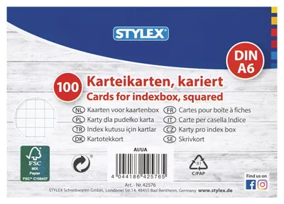 Produktbild von 100 Karteikarten / DIN A6 / weiss / kariert