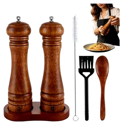 Produktbild von Salz- und Pfeffermühlen-Set aus Holz, 22 cm, nachfüllbar mit 1 Löffel und 2 Reinigungsbürsten