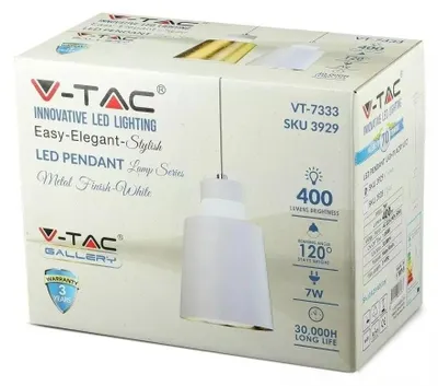 Immagine prodotto di Lampada a sospensione LED VT-7333 bianca 7W, bianco caldo 400 lm, metallo, dimensioni: 120x12x12 cm, IP20, V-TAC