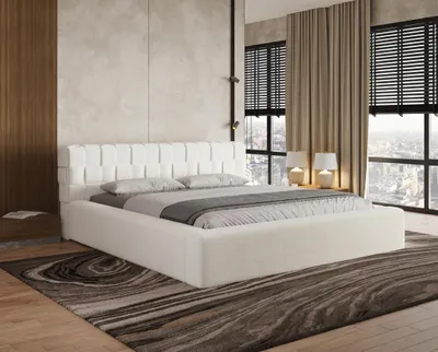 Produktbild von Chilly CUBE Polsterbett 140x200 mit Bettkasten – Doppelbett mit Stauraum, Metallrahmen & Lattenrost – Bouclé Weiß Creme, Flechtoptik - Quelle 01