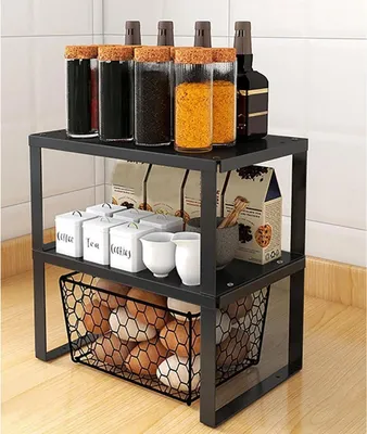 Image de YunNasi Étagère de placard Empilable en acier inoxydable Étagère de cuisine & Organiseur 2 pièces 30x20x15cm