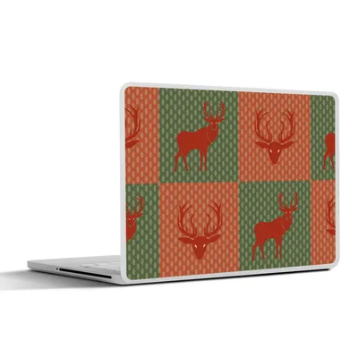 Produktbild von MuchoWow® Laptop Aufkleber Sticker Cover Muster - Hirsche - Grün - Rot 36.5x27.5 cm - Laptop-Sticker