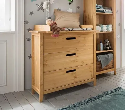 Produktbild von Wickelkommode 91cm mit Aufsatz "Maja" Kiefer massiv laugenfarbig