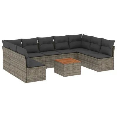 Produktbild von 10-tlg. Garten-Sofagarnitur mit Kissen Grau Poly Rattan