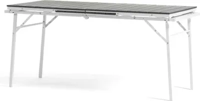 Produktbild von Ausziehbarer und klappbarer Gartentisch 166–214 cm aus Stahl und Polyethylen in Holzoptik – praktisch, robust und platzsparend für Garten, Terrasse und Veranda – TOBIA