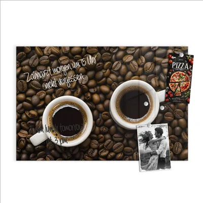 Produktbild von Magnettafel 90x60cm Pinnwand Whiteboard beschreibbar - Kaffeebohnen und Tassen