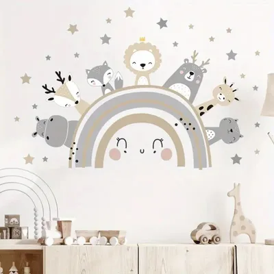Produktbild von Tiere & Regenbogen Wandsticker – Niedliche Deko für Kinderzimmer