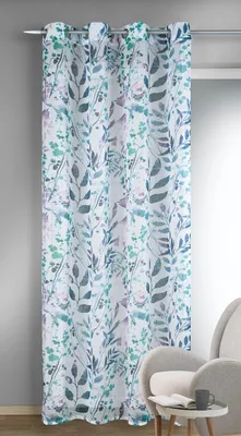 Gardine mit Ösen 245x135 cm blau-bunt halbtransparent