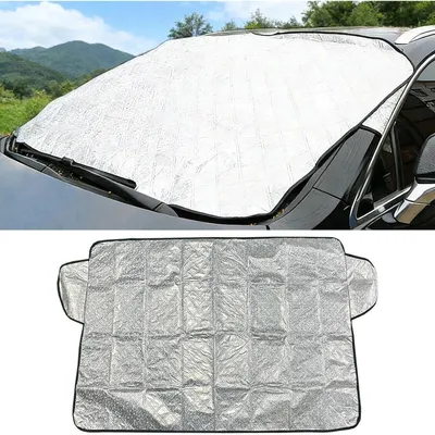 Zdjęcie produktu dla Osłona przednia do samochodu, dwuwarstwowa, wzmocniona, zapewniająca ochronę przed słońcem i mrozem, wymiary: 145 x 94 cm
