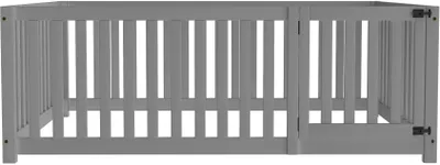 Produktbild von Merax Kinderbett 140x200cm Bodenbett Holzbett mit Rausfallschutz und Tür, Massivholz Babybett Spielbett Doppelbett für Kinder, Grau