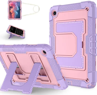 Image de Étui hybride en silicone pour Samsung Galaxy Tab A11 Plus avec support et dragonne, rose
