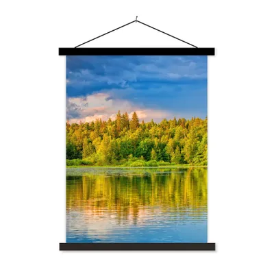 Produktbild von MuchoWow® Textilposter Wasser - Natur - Wald 40x53 cm mit schwarzem Rahmen - Abbildung