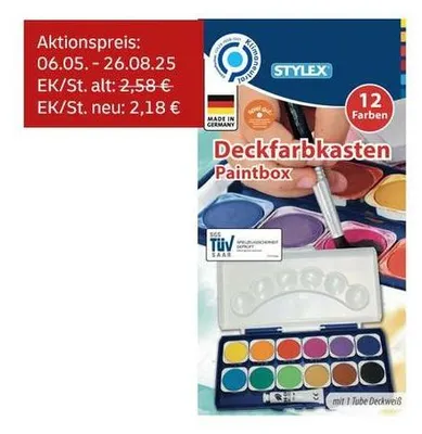 Produktbild von Stylex Deckfarbkasten 12 Farben