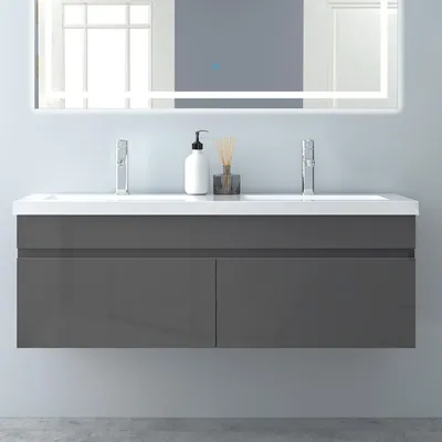 Produktbild von Waschtisch mit Unterschrank 120cm BERGEN Badmöbel Set Hochglanz Schwarz Waschbecken mit Unterschrank MDF Softclose