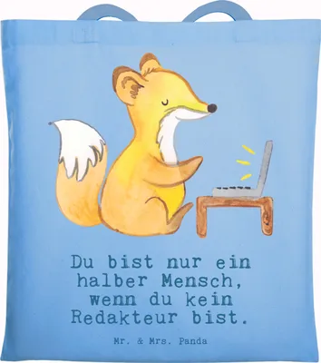 Produktbild von Mr. & Mrs. Panda Tote Bag Redakteur Herz - Sky Blue - Geschenk, Beruf, Beutel, Einkaufstasche, Laptoptasche, Tasche, Korrespondent, Journalist, Spruch, Uni, Lustig