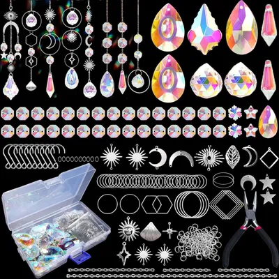 Immagine prodotto di Kit per creare decorazioni solari fai-da-te, 240 pezzi, perline di cristallo, crea arcobaleni, colore argento