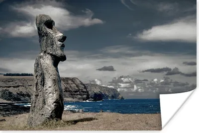 Produktbild von MuchoWow® Poster Eine Moai-Statue mit Aussicht in Chile 180x120 cm - Fotoplakat
